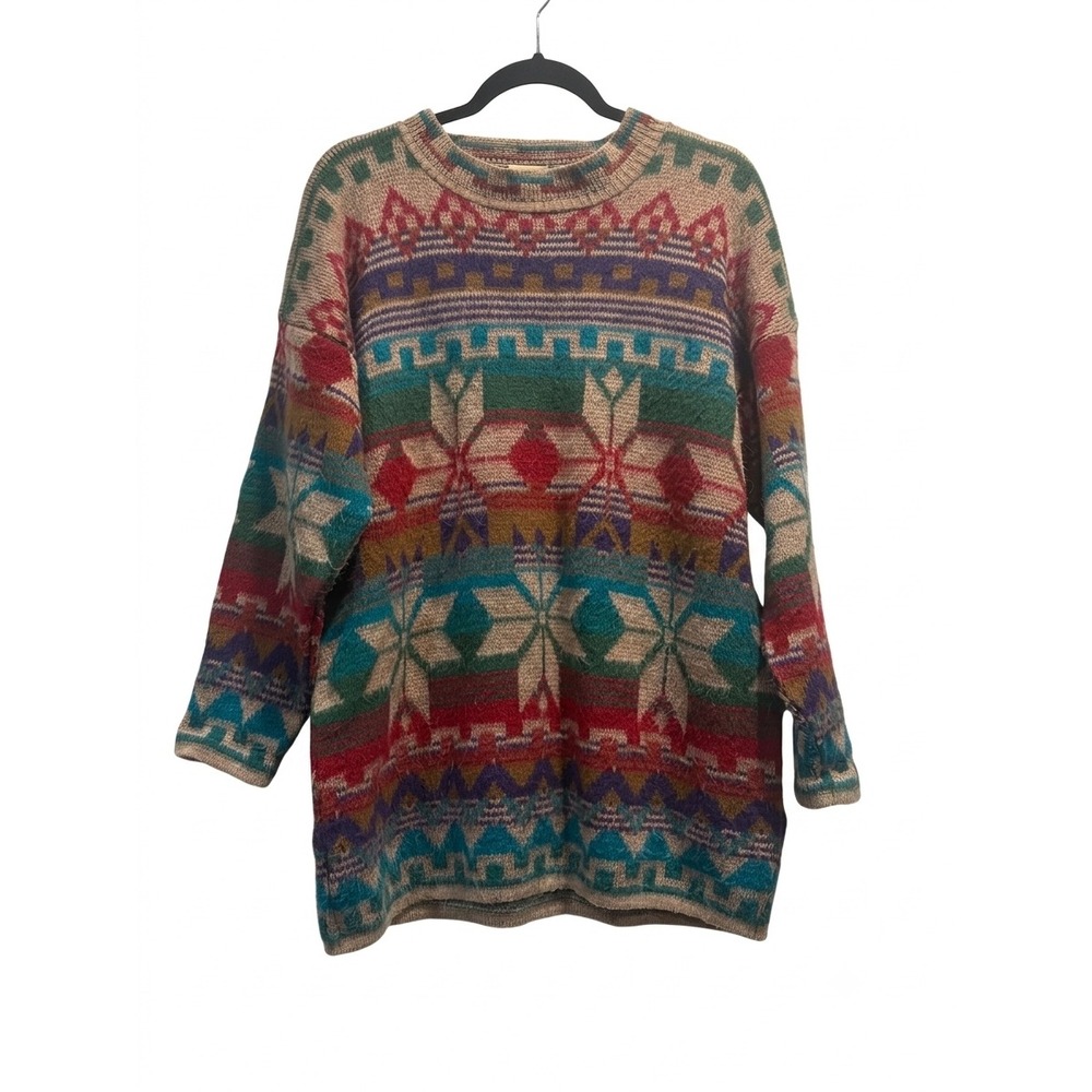 Vintage Needles & Yarn Fair Isle Geometric Knit Sweater USA Made Multicolor Med